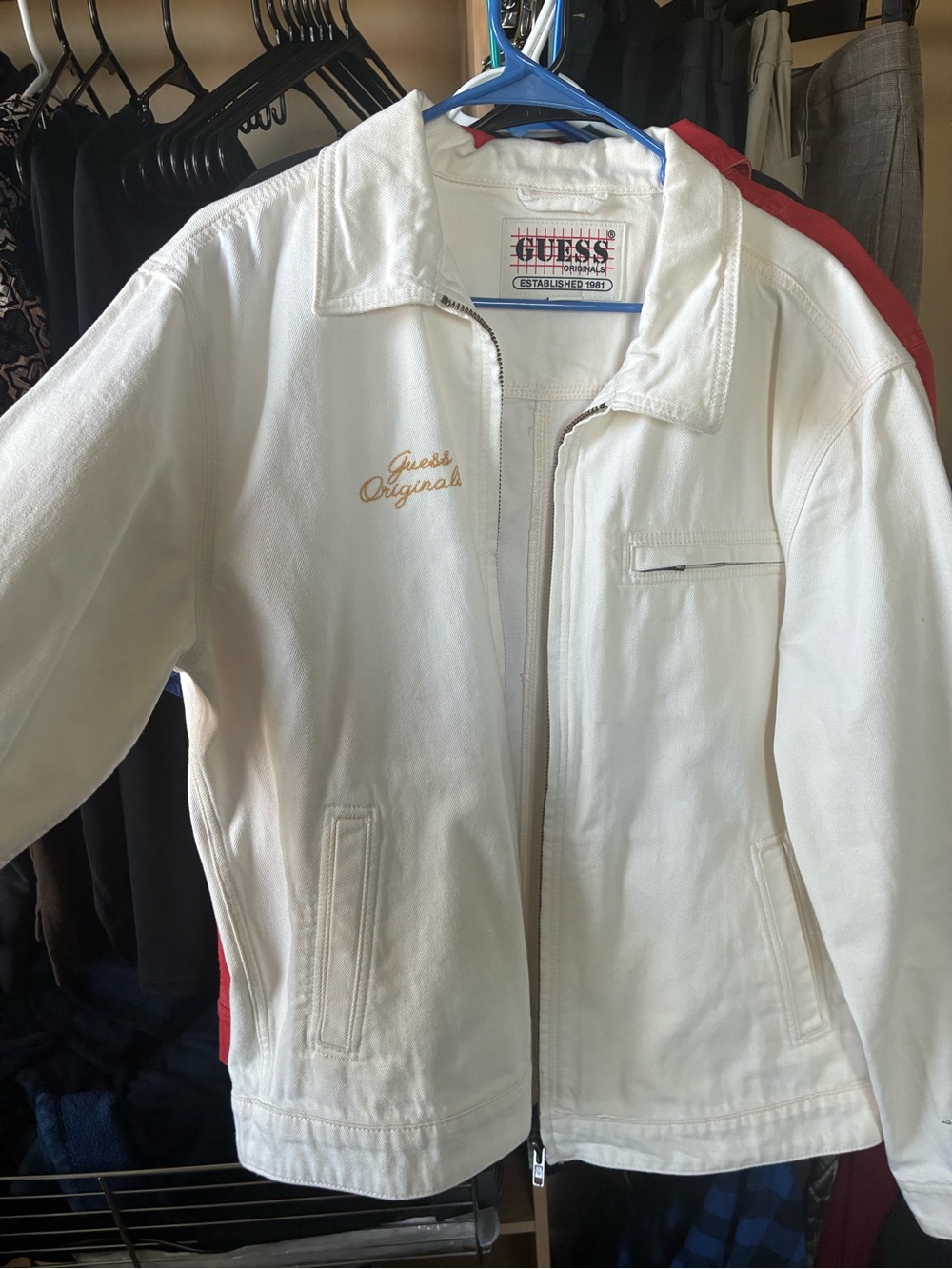Guess White Jacket with Gold Embroidered Logo